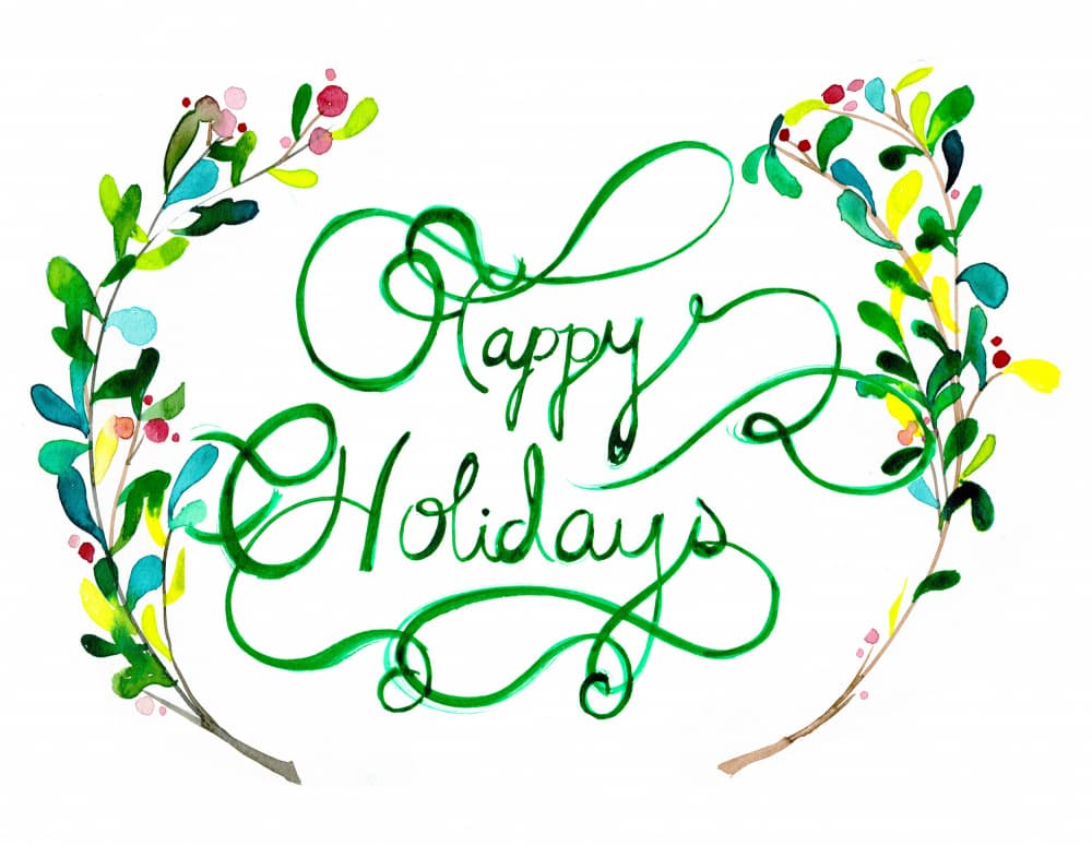Happy Holidays Greenery Script by Christine Lindstrom — canvas wall art