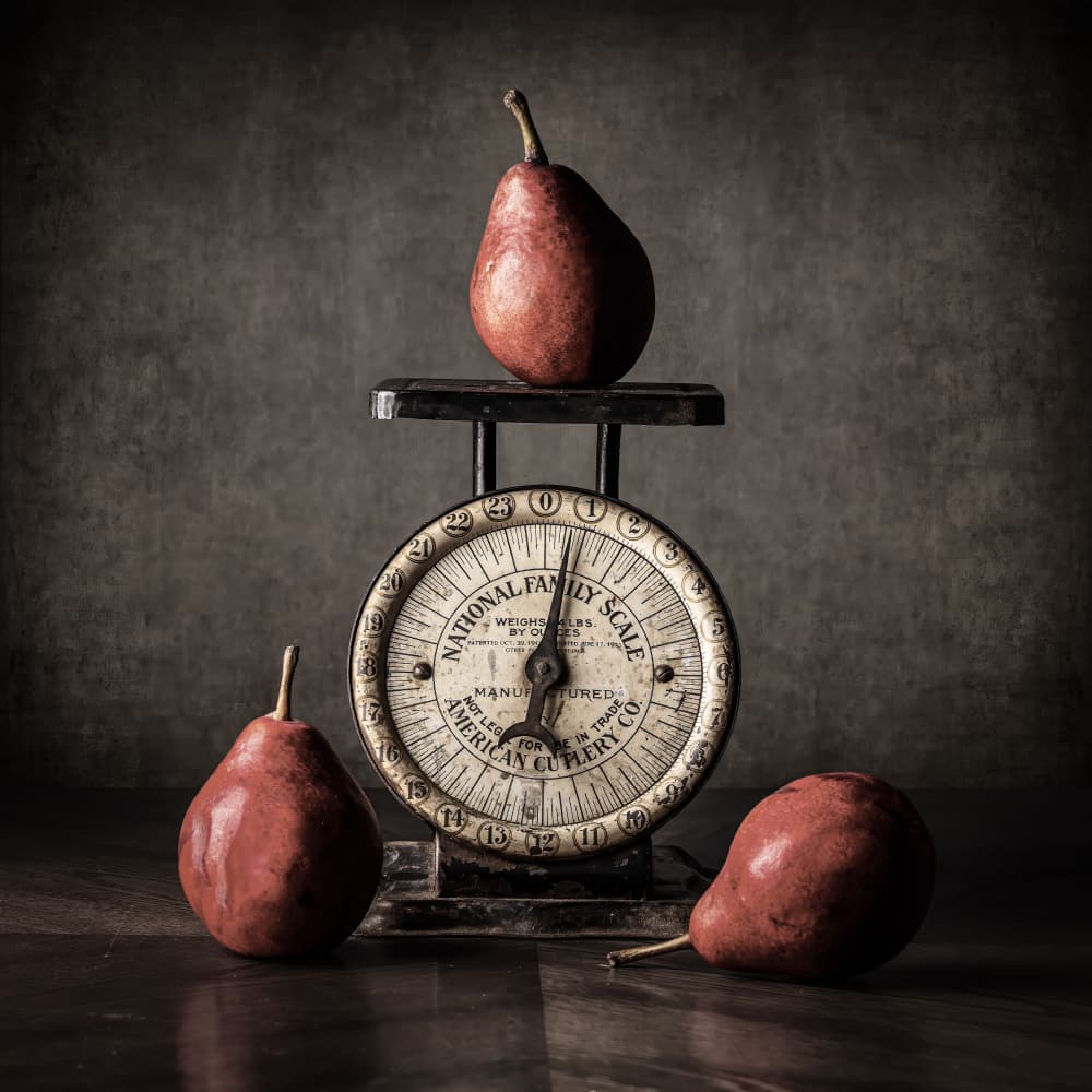 Vintage Pears Scale by Rob Ryan — canvas wall art