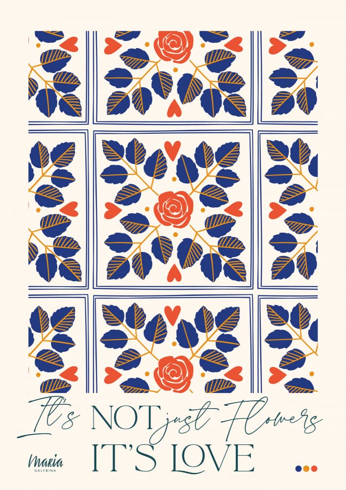 Love Flowers Botanical Pattern by Maria Galybina — canvas wall art