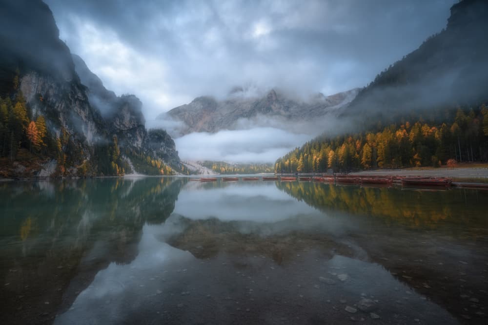 Misty Mountain Lake by Frans van der Boom — canvas wall art