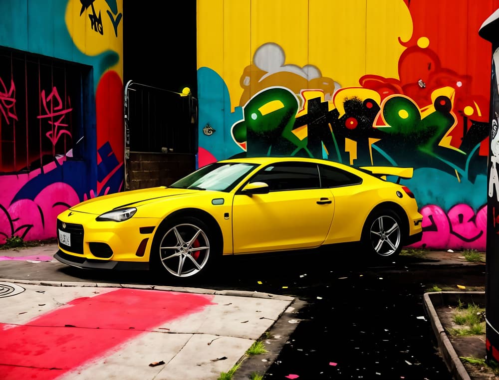 Yellow Sports Car Graffiti by Cicero Spin — canvas wall art