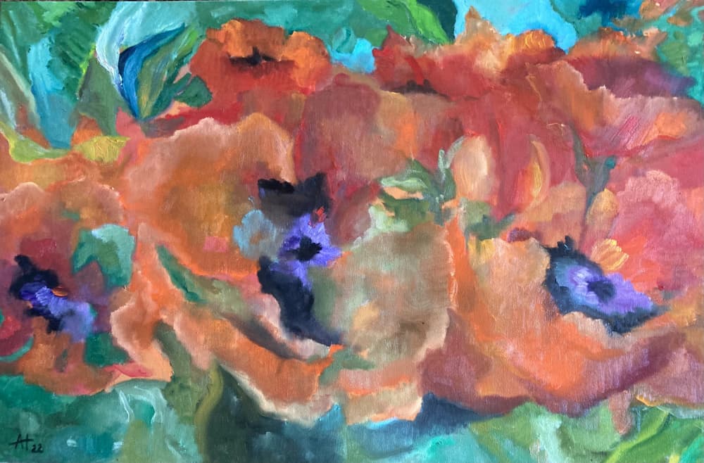Vibrant Orange Poppies by Alexandra Higgins — canvas wall art