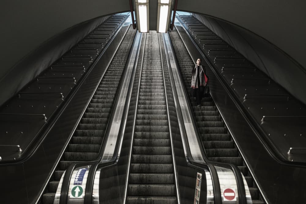 Urban Escalator Journey by Ali Ayer — canvas wall art