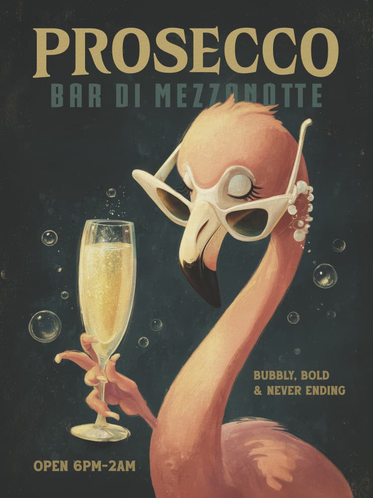 Cool Flamingo Prosecco Bar by Andreas Magnusson — canvas wall art