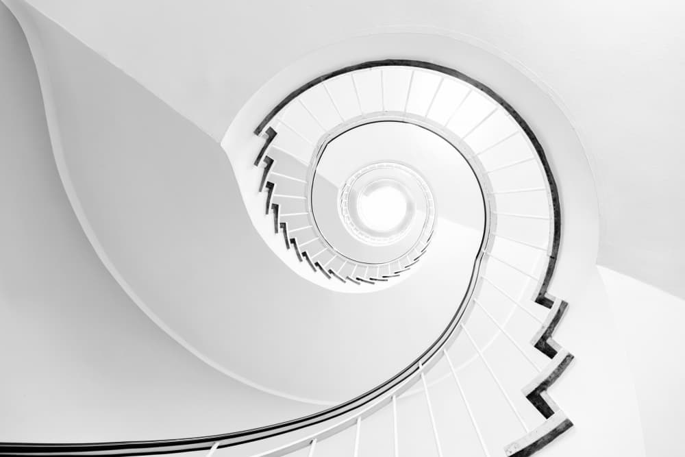 White Spiral Staircase by Roswitha Schleicher-Schwarz — canvas wall art