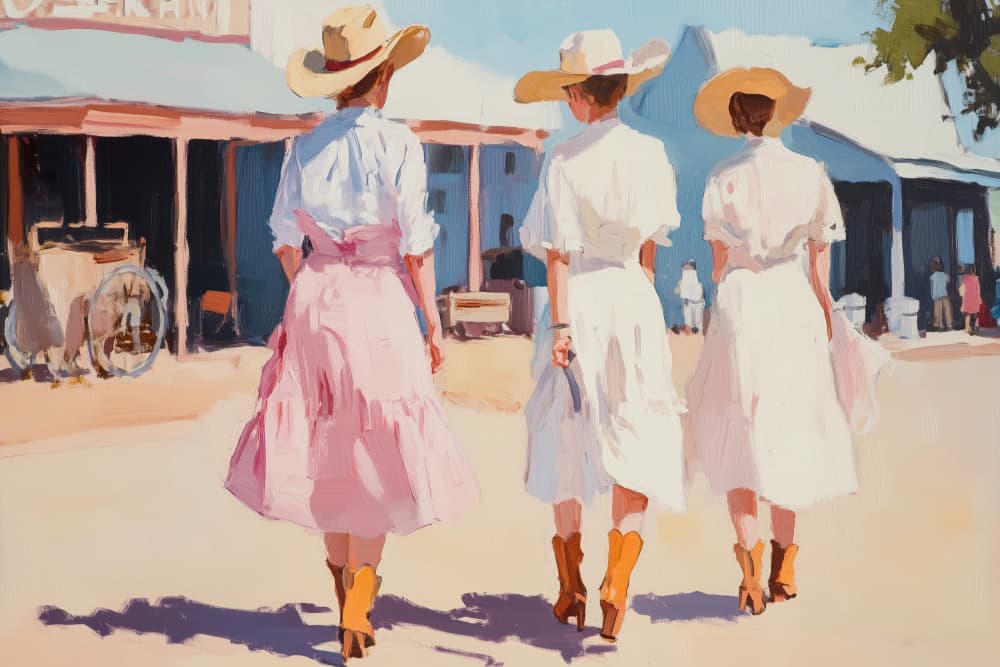 Western Town Stroll by Melloi Art Prints — canvas wall art