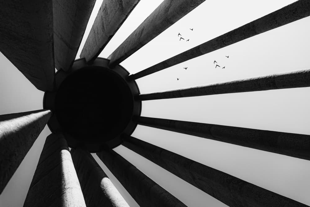 Radial Pillars Sky Birds by Hamid Mohammad Hossein Zadeh Hashemi — canvas wall art
