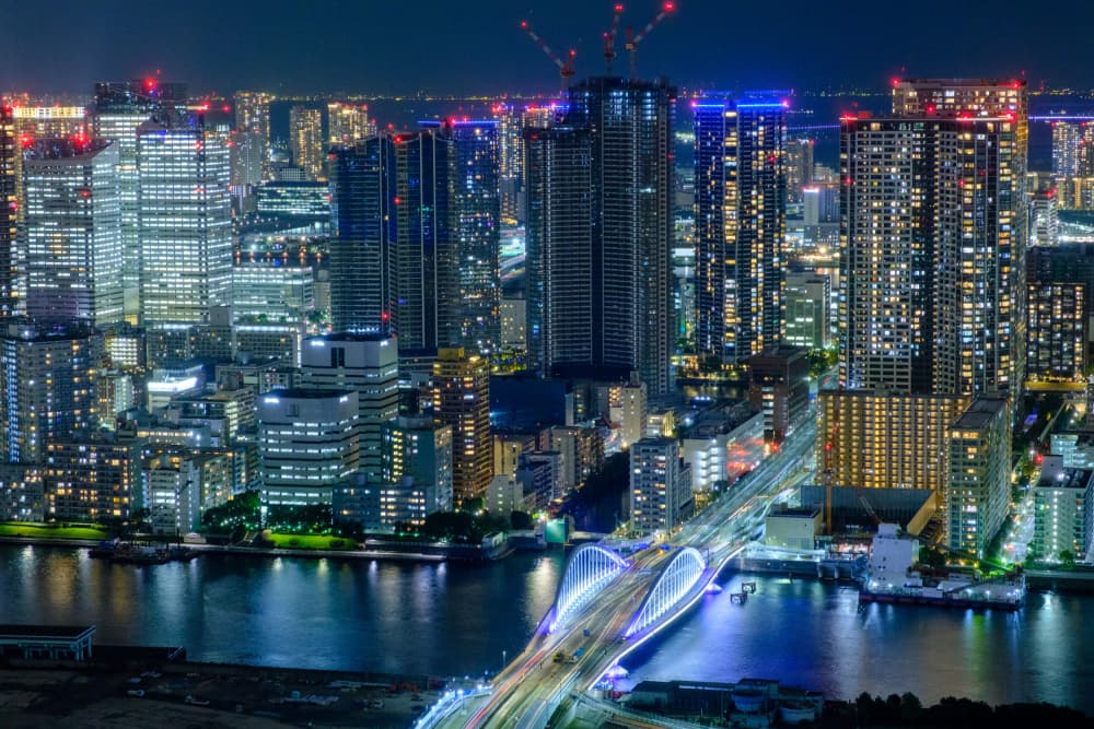 Vibrant City Lights Bridge by Blues_Walker — canvas wall art