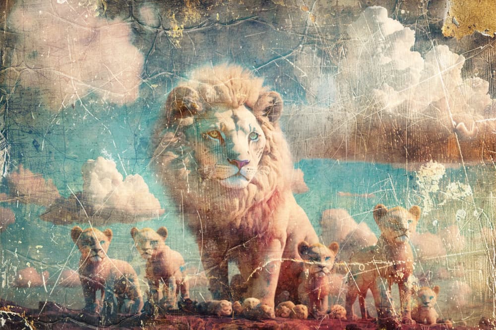 Majestic White Lion Family by Rafal Kulik — canvas wall art