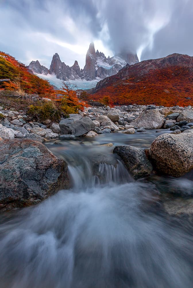 Fitz Roy Autumn River by Dianne Mao — canvas wall art