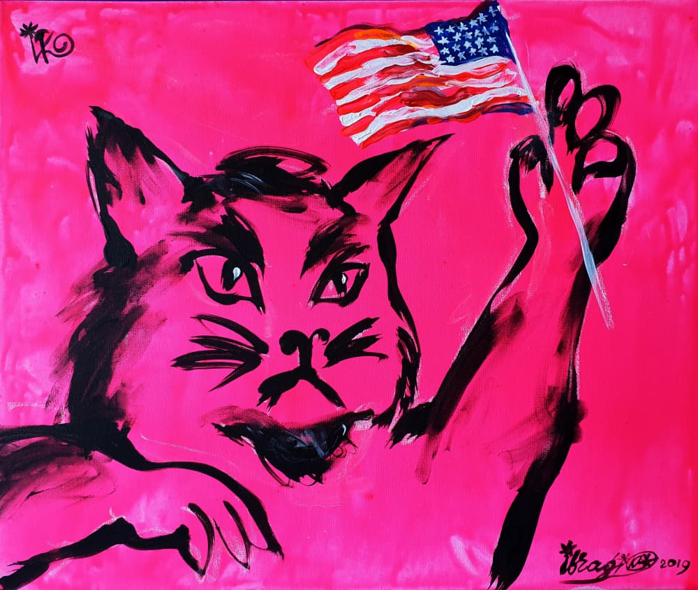 Pink Cat American Flag by Kanat Ibragimov — canvas wall art