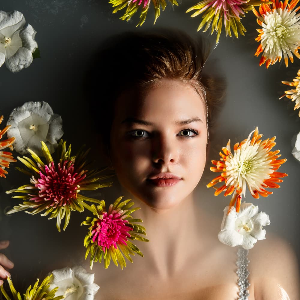 Serene Flower Bath Portrait by Scott Smallie — canvas wall art