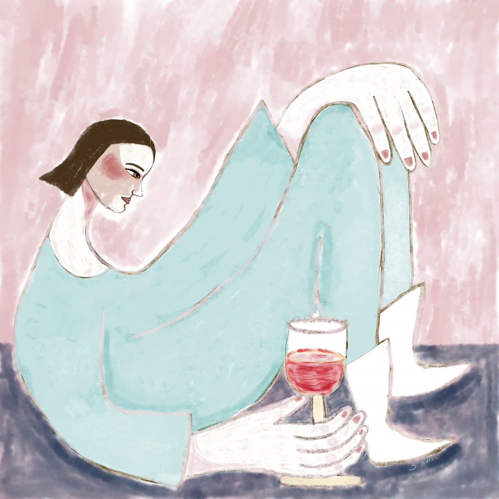 Pensive Woman With Wine by Sharyn Bursic — canvas wall art