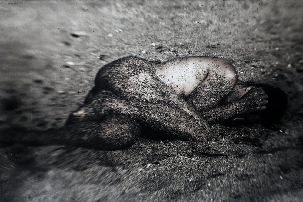 Quiet Embrace on Sand by Bogdan Bouşcă — canvas wall art