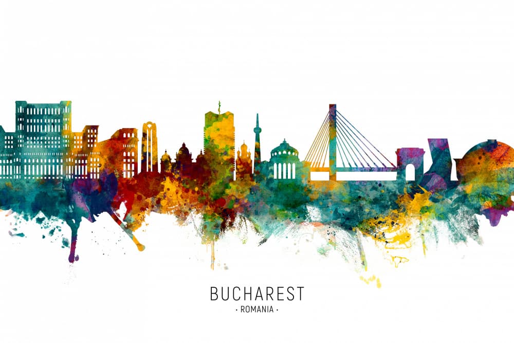 Vibrant Bucharest Skyline by Michael Tompsett — canvas wall art