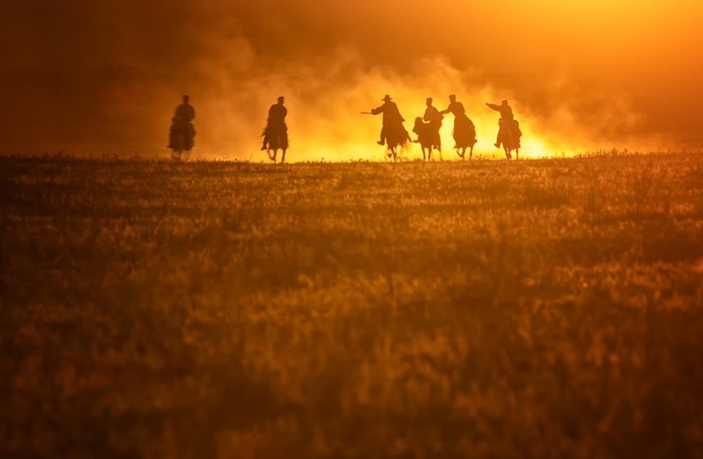 Western Riders Golden Hour by AmandaLee — canvas wall art