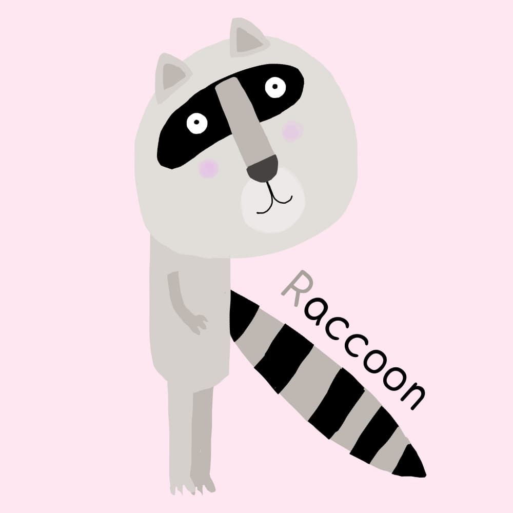 Cute Raccoon Letter R by Carla Daly — canvas wall art