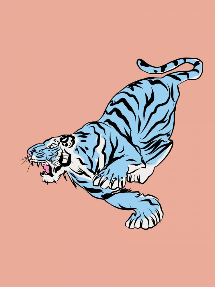 Fierce Blue Tiger by Little Dean — canvas wall art