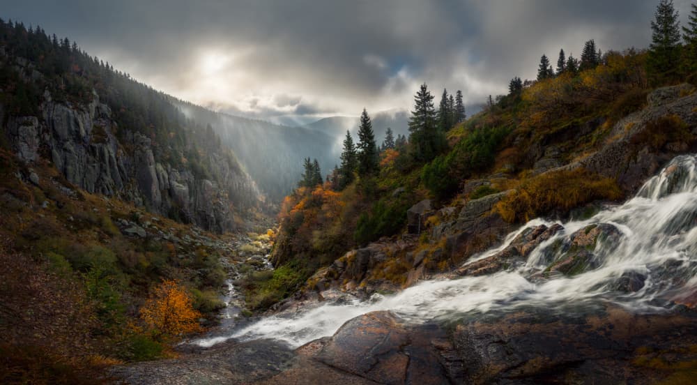 Dramatic Valley Waterfall by Lucjan Stoszko — canvas wall art