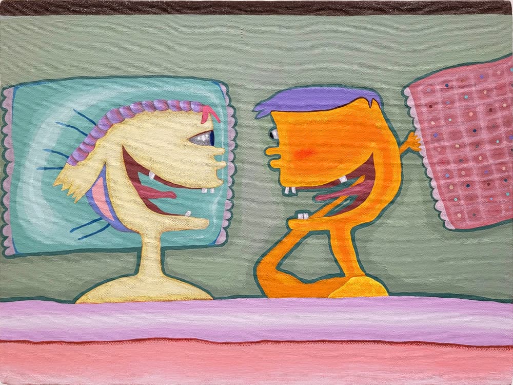 Happy Monsters Pillow Fight by Fedele Frost — canvas wall art