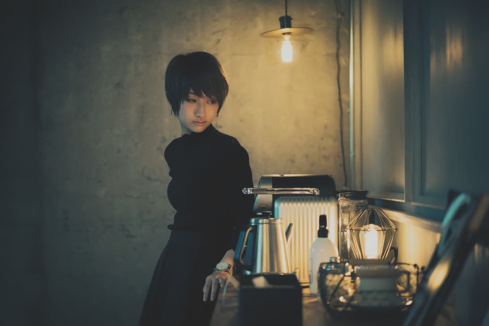 Moody Cafe Portrait by Nobu Ishijima — canvas wall art