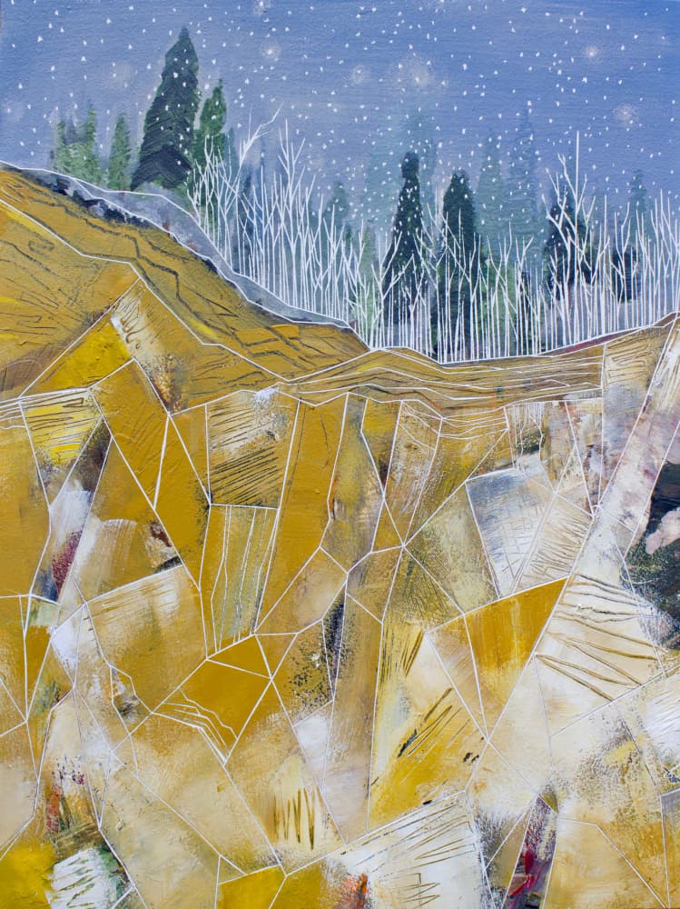 Golden Peaks Winter Night by Sarah Fitzgerald — canvas wall art