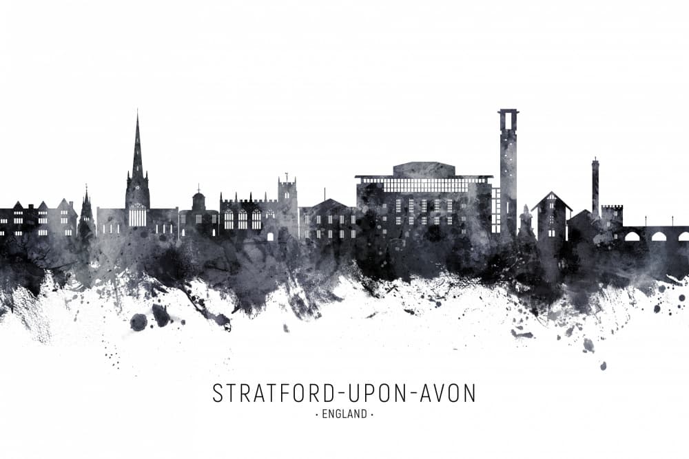 Stratford Avon Watercolor Skyline by Michael Tompsett — canvas wall art