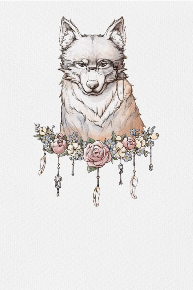 Wise Wolf Flower Crown by Xuan Thai — canvas wall art