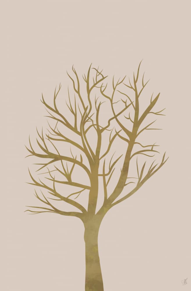Golden Bare Tree by Anne-Marie Volfova — canvas wall art