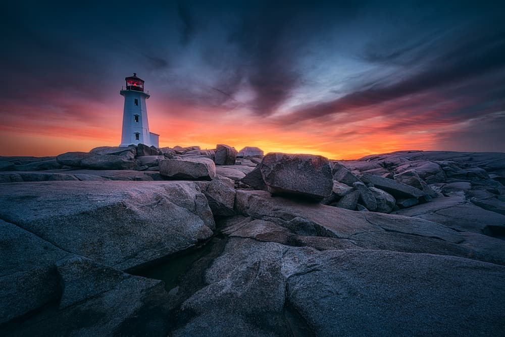 Dramatic Sunset Lighthouse by Ben.C.L — canvas wall art