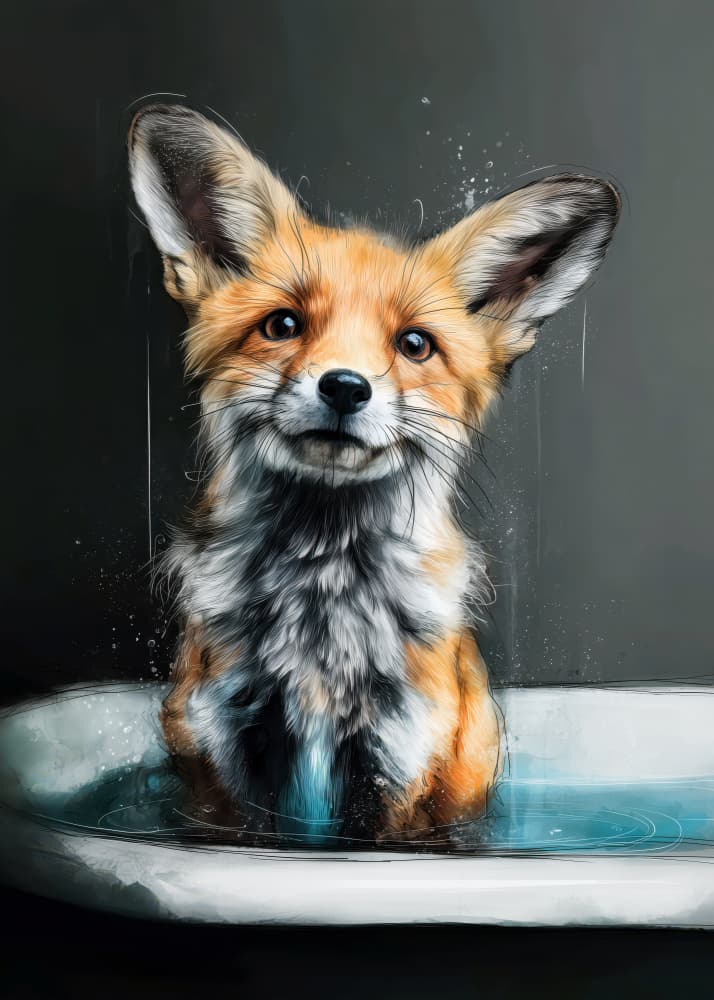 Cute Fox Bath Time by Justyna Jaszke — canvas wall art