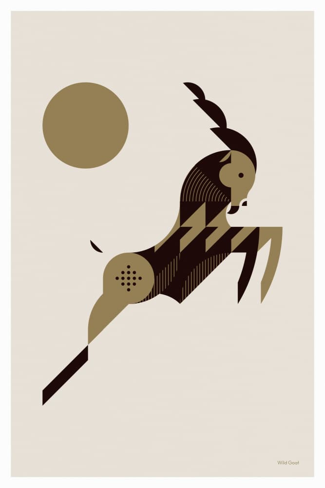 Golden Animals - Wild Goat (white) by Studio Soleil — canvas wall art