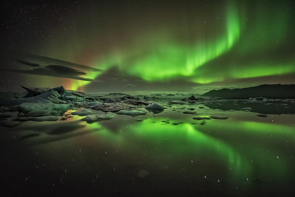 Northern Lights Glacial Lagoon by Raymond Hoffmann — canvas wall art