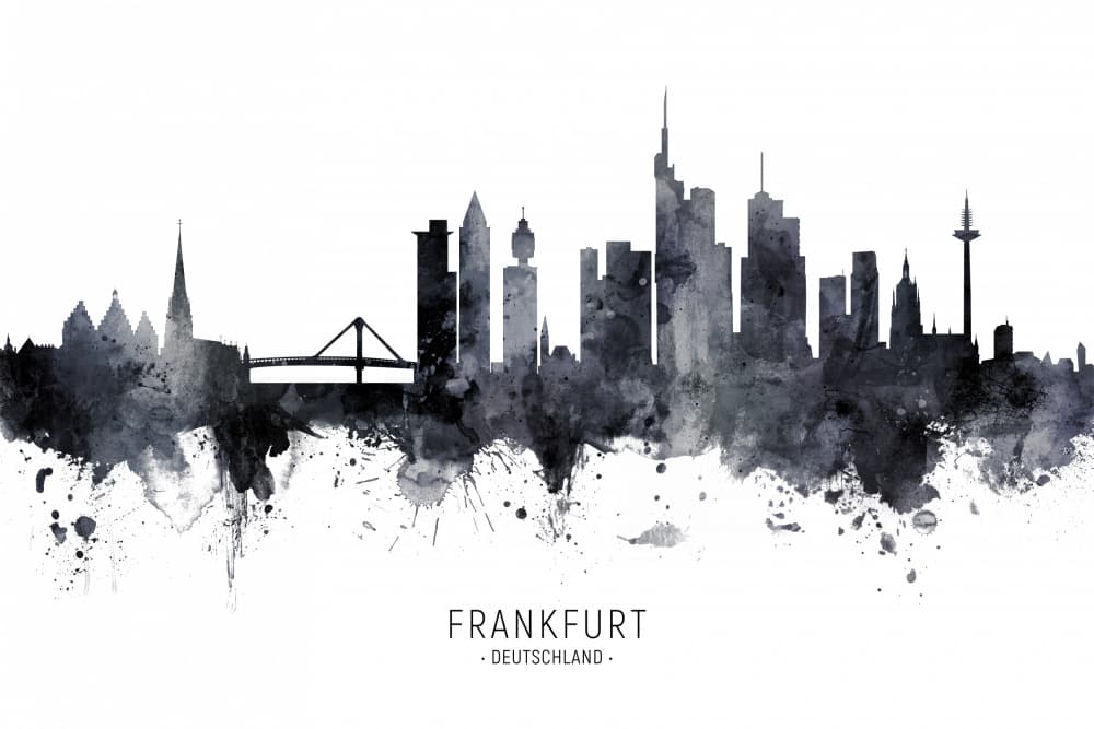 Watercolor Frankfurt Skyline by Michael Tompsett — canvas wall art