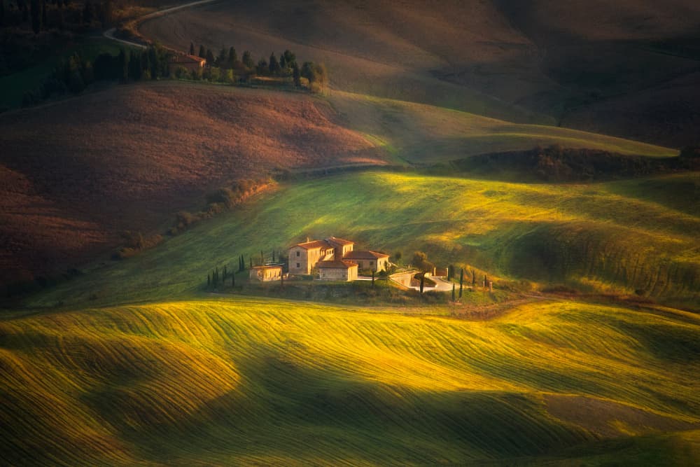 Sunlit Tuscan Farmhouse by Sebastian Prioteasa — canvas wall art