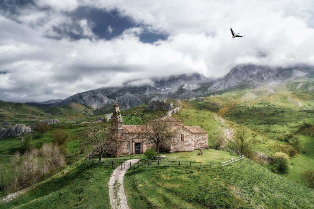 Ancient Church Green Hills by Carlos Cremades Pérez — canvas wall art