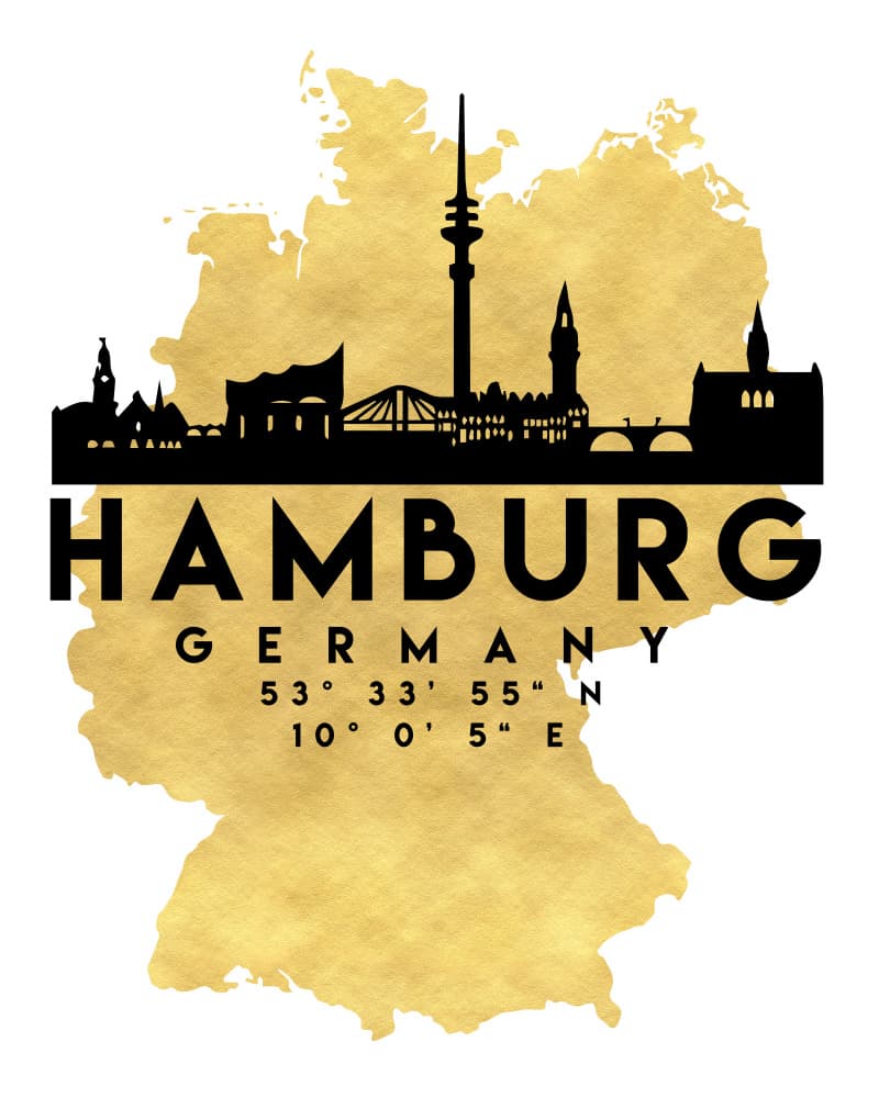 Golden Hamburg Skyline by Emiliano Deificus — canvas wall art