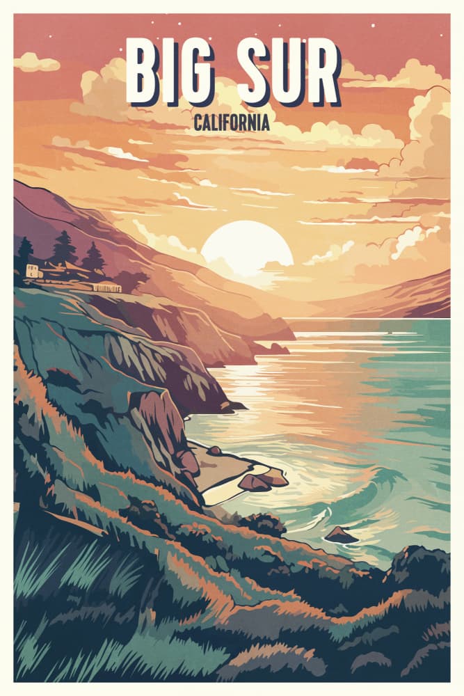 Vintage Big Sur Sunset by thomas chedeville — canvas wall art