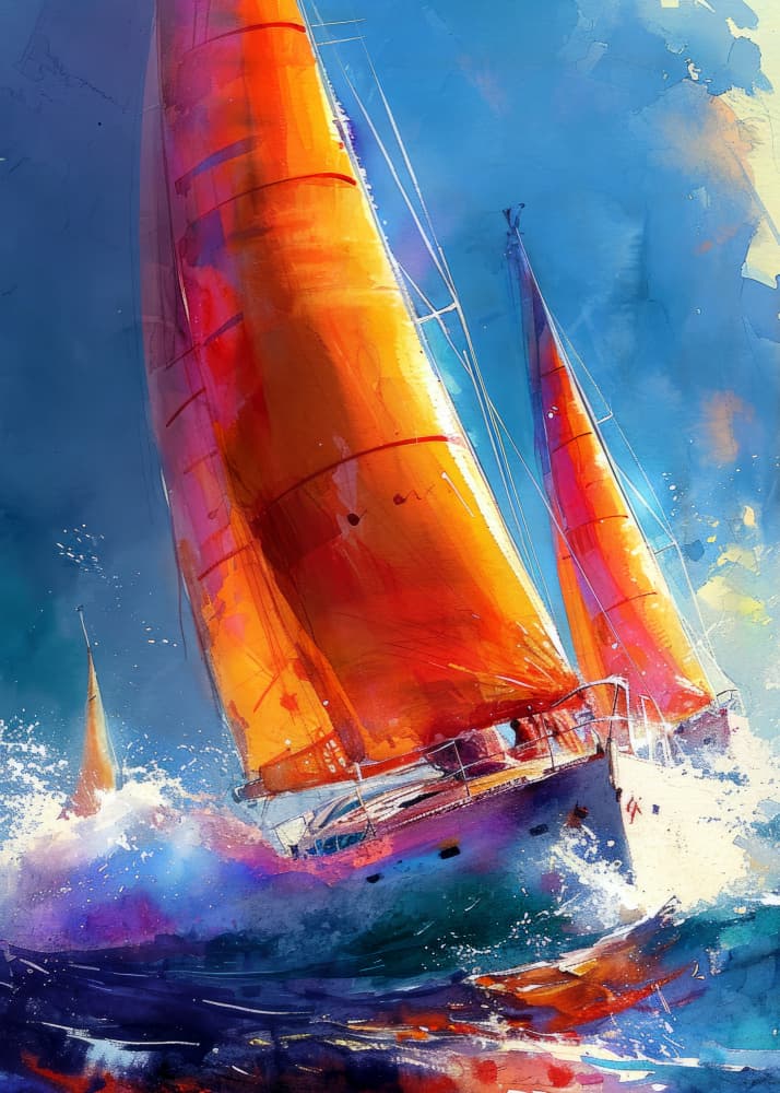 Vibrant Sailboat Race by Justyna Jaszke — canvas wall art