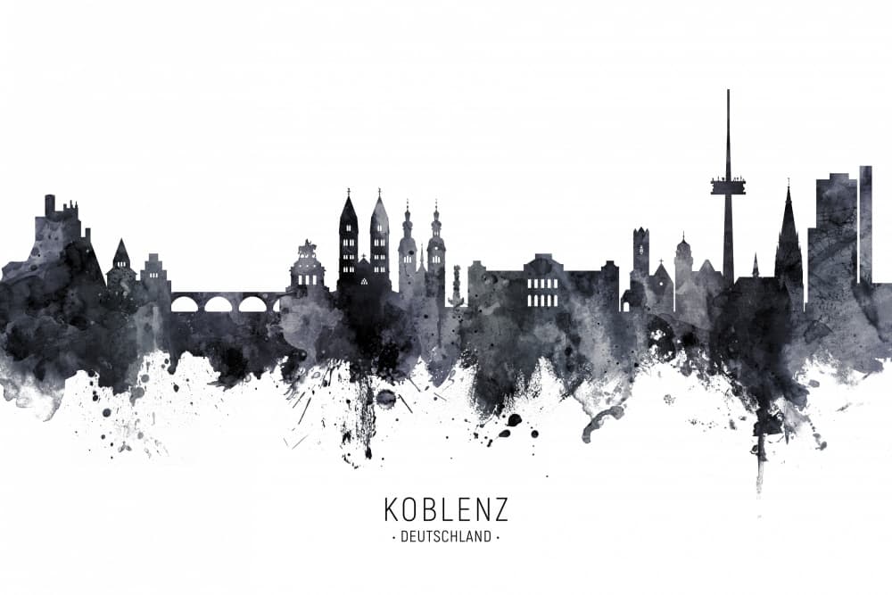 Koblenz Skyline Watercolor by Michael Tompsett — canvas wall art