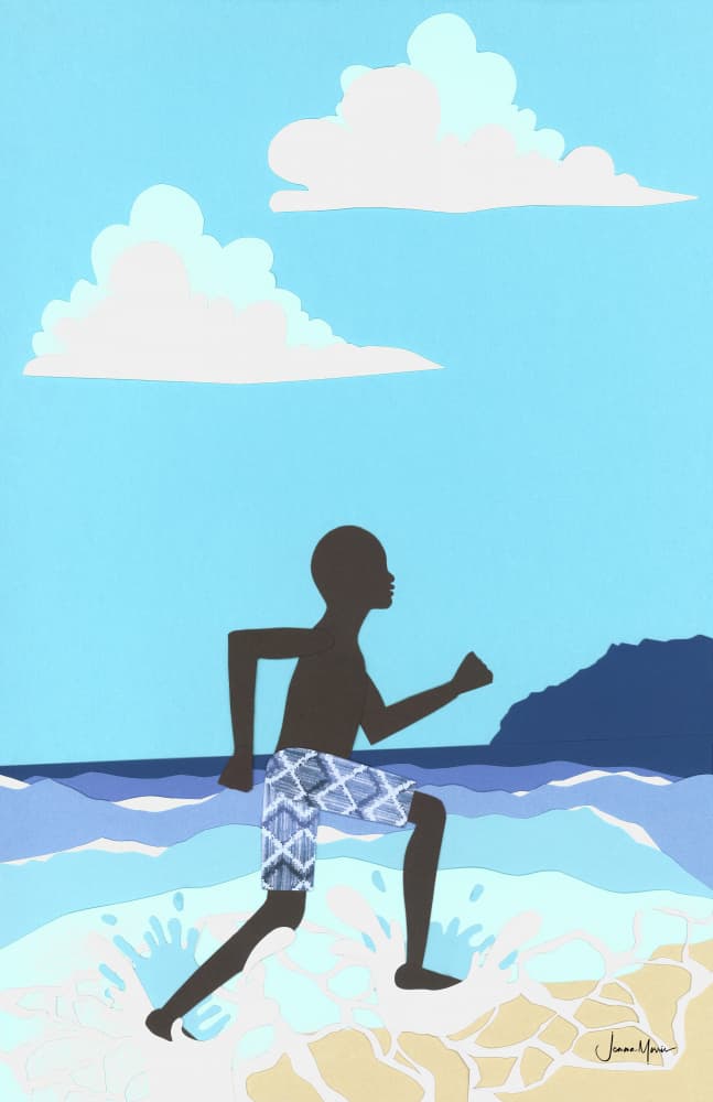 Boy Running Beach Waves by Jemma Morris — canvas wall art
