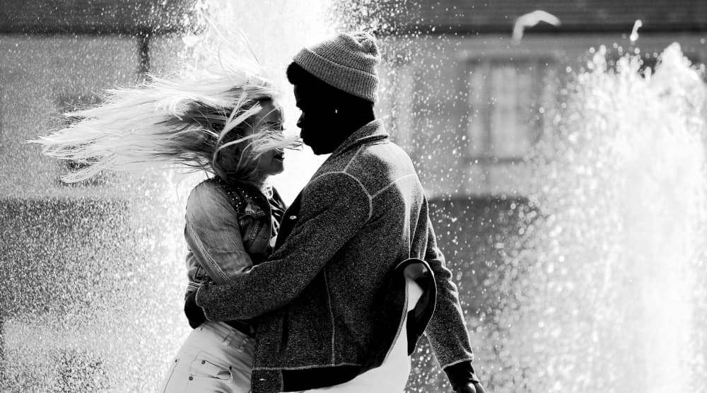Joyful Fountain Embrace by Jian Wang — canvas wall art