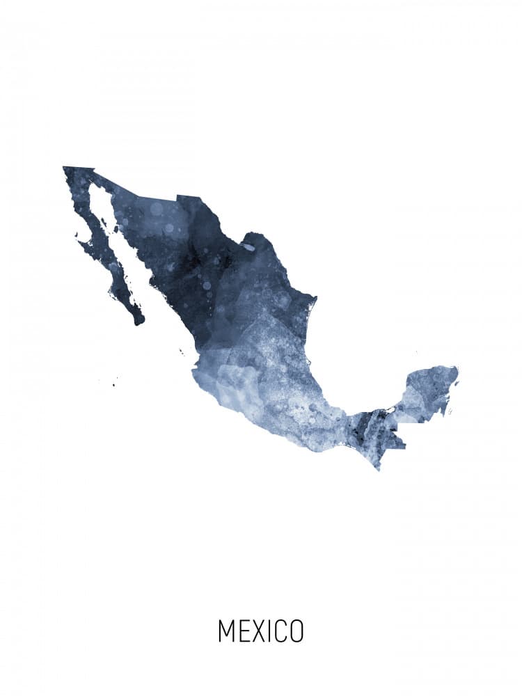 Watercolor Mexico Map by Michael Tompsett — canvas wall art