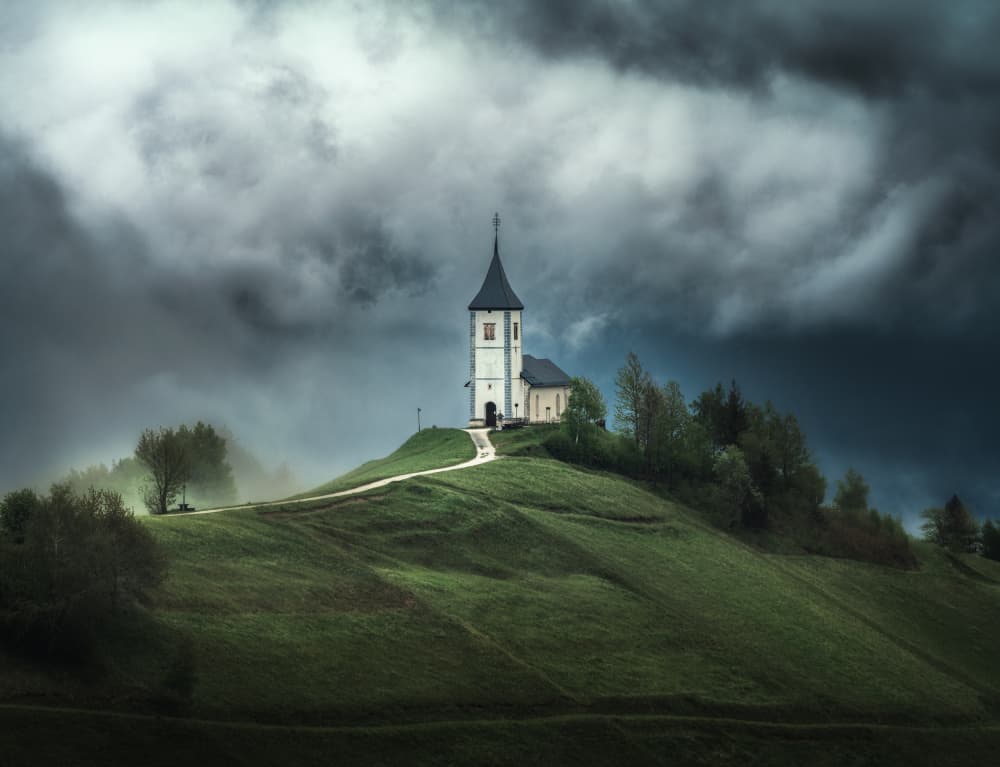 Green Hilltop Church by Ivo Mateju — canvas wall art