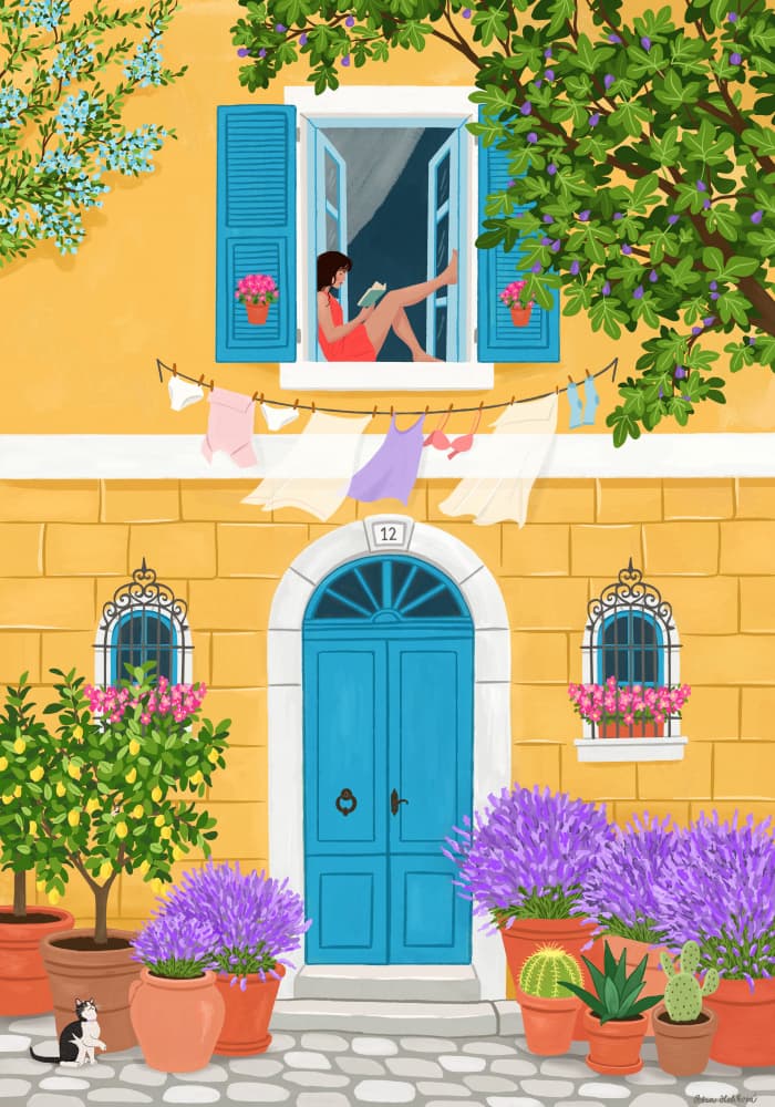 Mediterranean Summer Reading by Petra Holíková — canvas wall art
