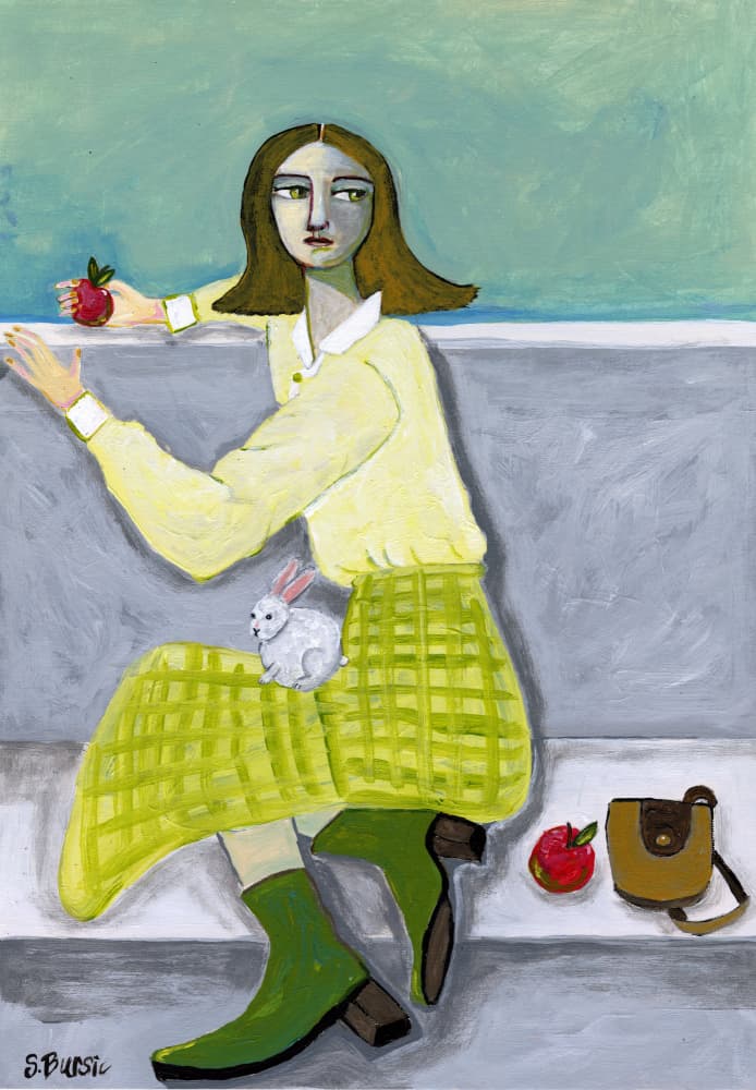 Pensive Girl With Rabbit by Sharyn Bursic — canvas wall art