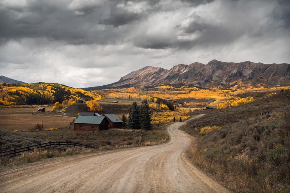 Autumn Mountain Cabin Road by Abbas Ali Amir — canvas wall art