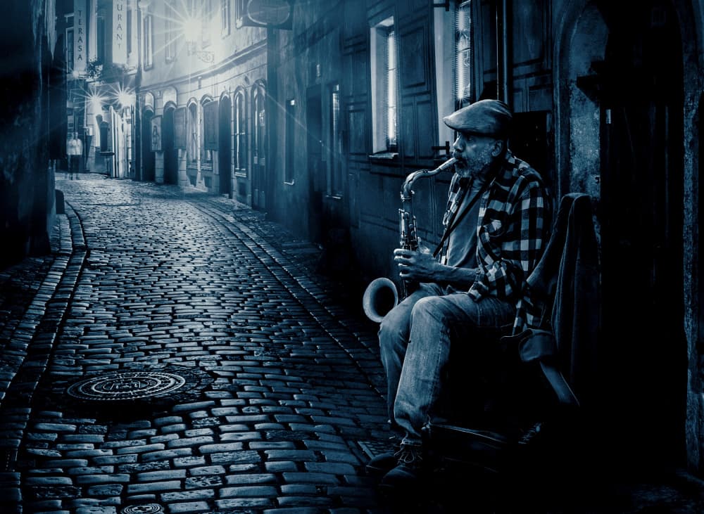 Street Jazz Serenade by Frank Ma — canvas wall art