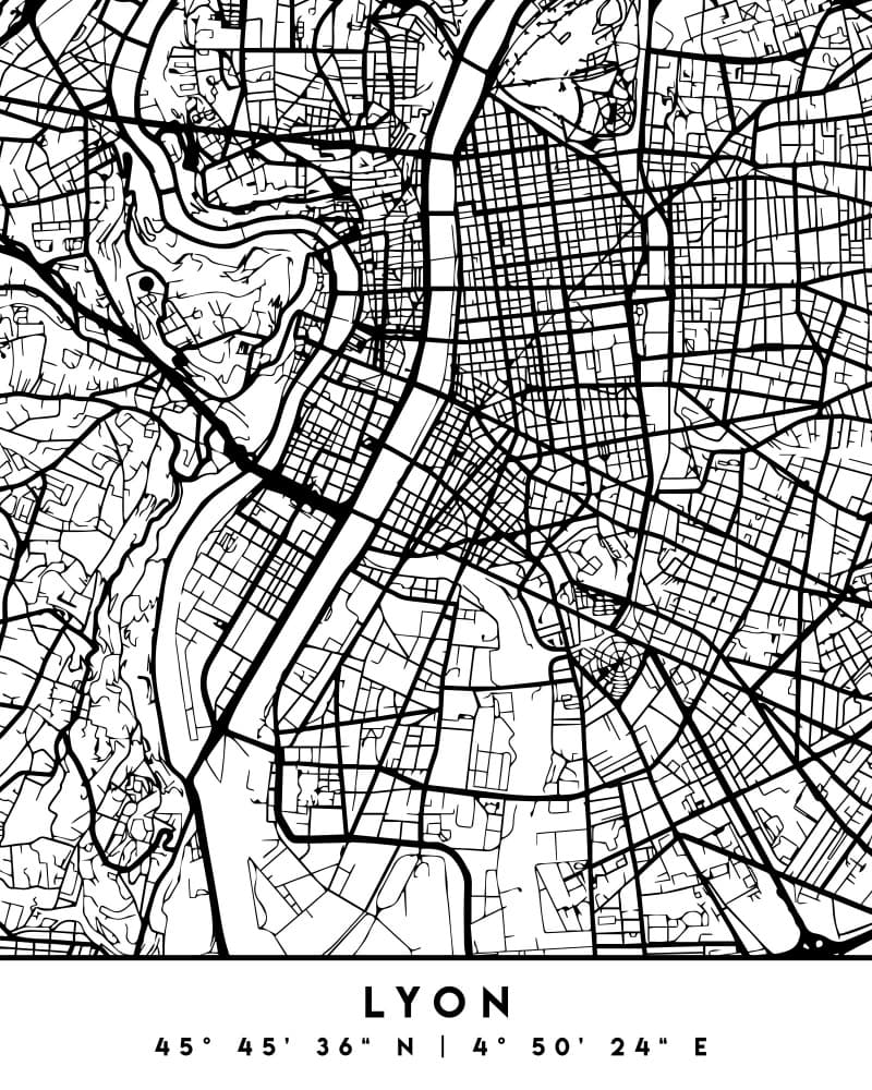 Lyon France Map by Emiliano Deificus — canvas wall art