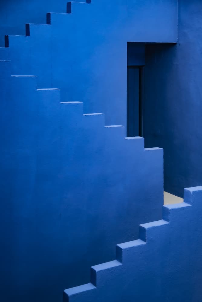 Blue Geometric Stairs by Linda Wride — canvas wall art